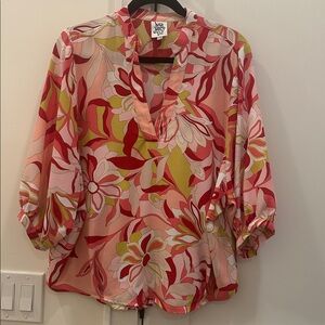 Ivy Jane Pink and Lime Pucci Print Popover Blouse Size XS